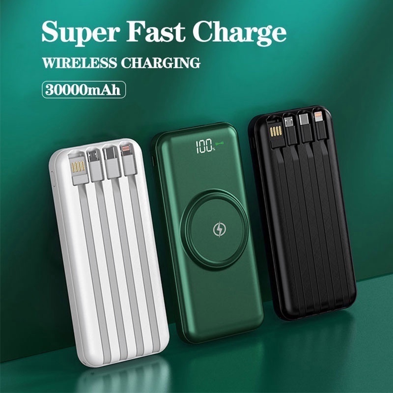 OLWIMILO Wireless Power Bank 20000mAh Builtin 4 Cables Fast Charging