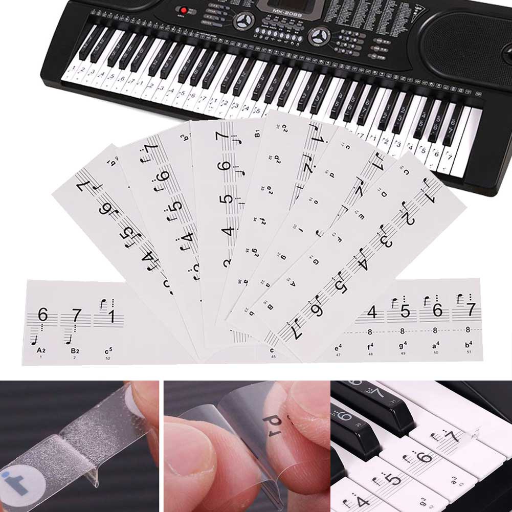 MeterMall New for Colorful 88 Key Electronic Keyboard Piano Stave Note Sticker for White Keys 