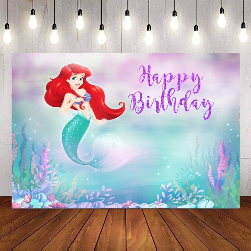 Little Mermaid Princess Backdrop For Girls Birthday Backdrops Birthday  Party Decor Purple Blue Under Sea Background Photocall Custom Name Photo |  Shopee Philippines