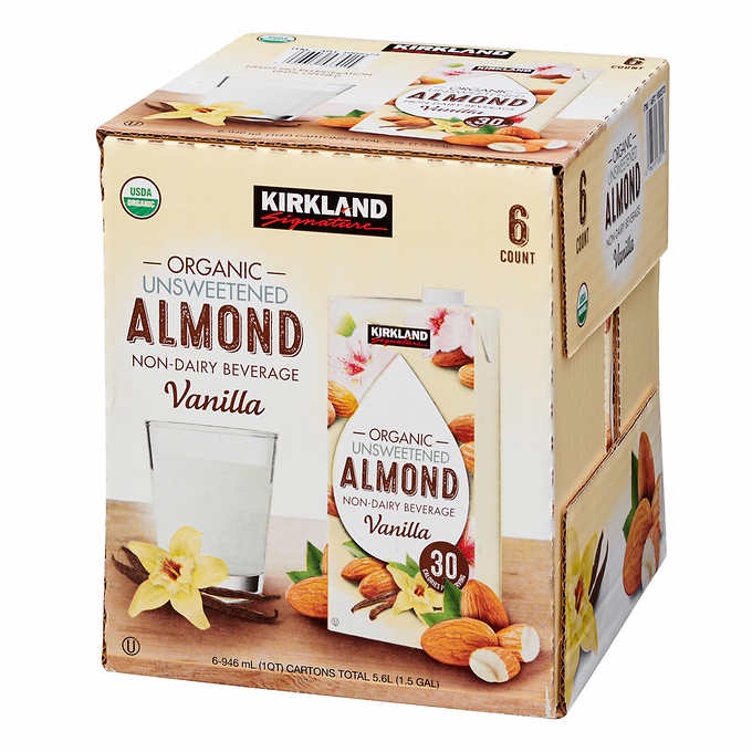 KIRKLAND Organic Unsweetened Almond NonDairy Beverage Vanilla Milk 6