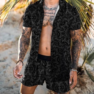 2021 New Fashion Men Sets M-3XL Pool Party Shirt Mens Hawaiian Shrit Printing Short Outfit Summer Casual Floral Shirt #1
