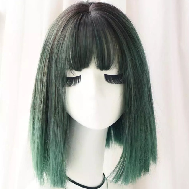 black hair ombre green