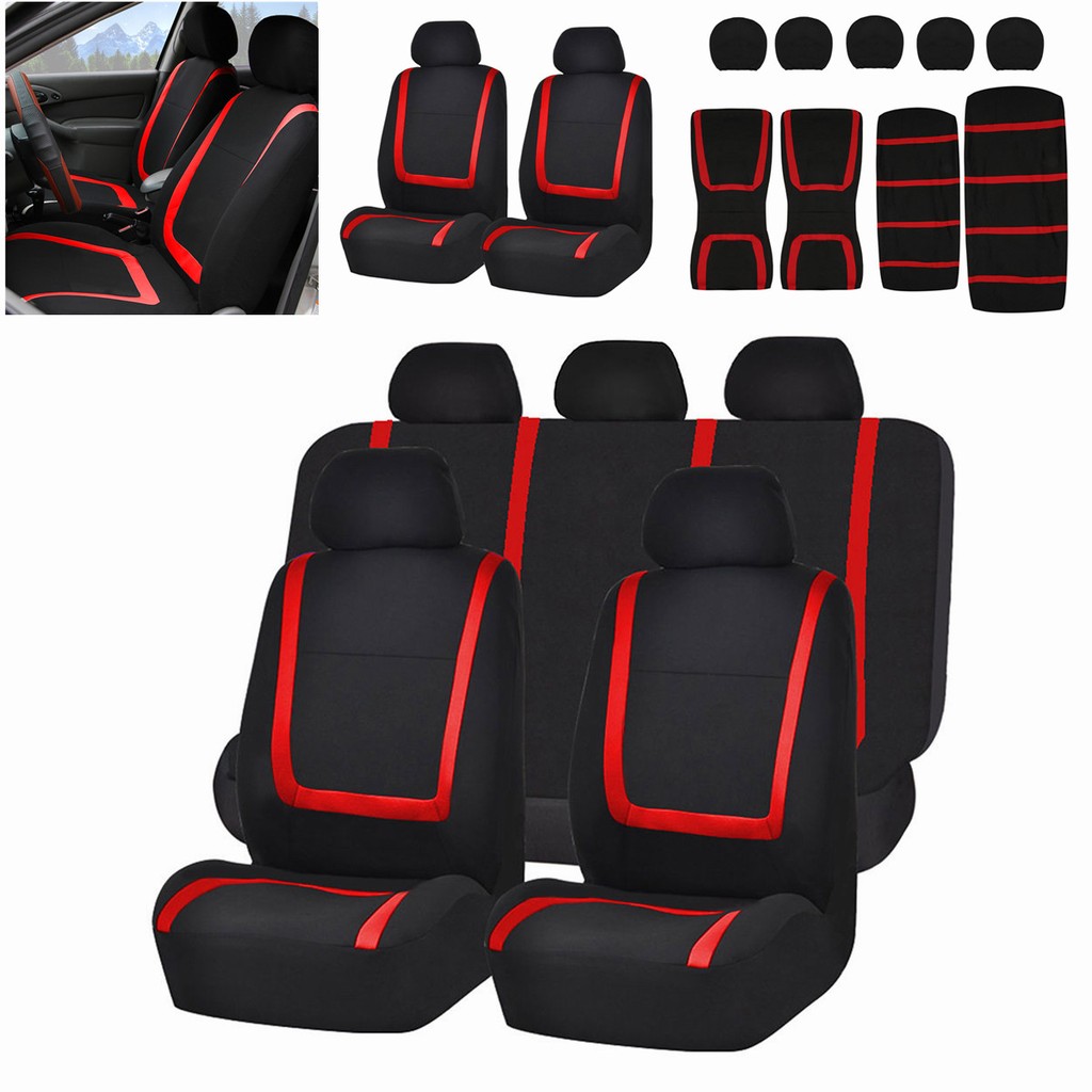Full Car Seat Covers Set Red Black For Auto Truck Suv