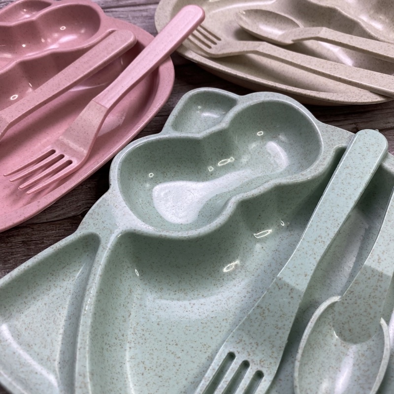 mini plate 3 Pcs per Set baby kids cute Baby Plate Spoon fork Eating Tableware Set
