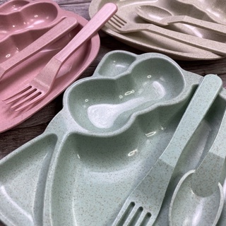 mini plate 3 Pcs per Set baby kids cute Baby Plate Spoon fork Eating Tableware Set #3