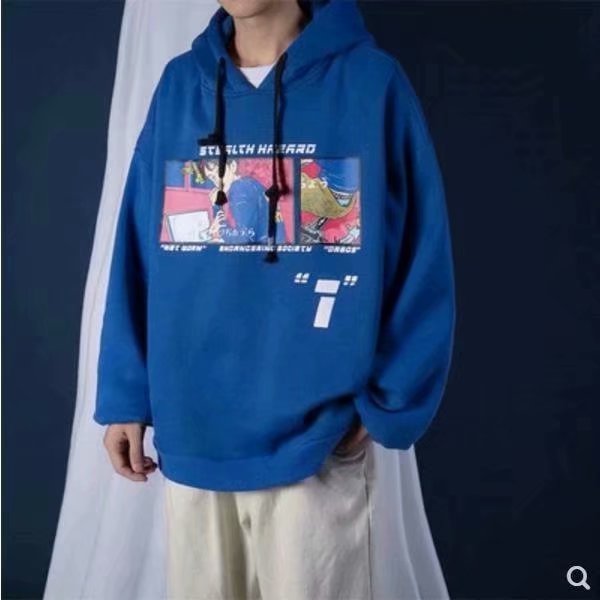 fashion men's retro anime print hoodie couple hooded sweater unisex long  sleeve hoodie