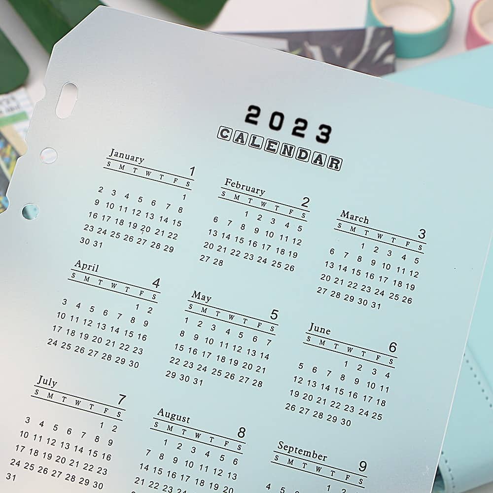 2023-calendar-a6-size-6-hole-frosted-calendar-planner-insert-shopee