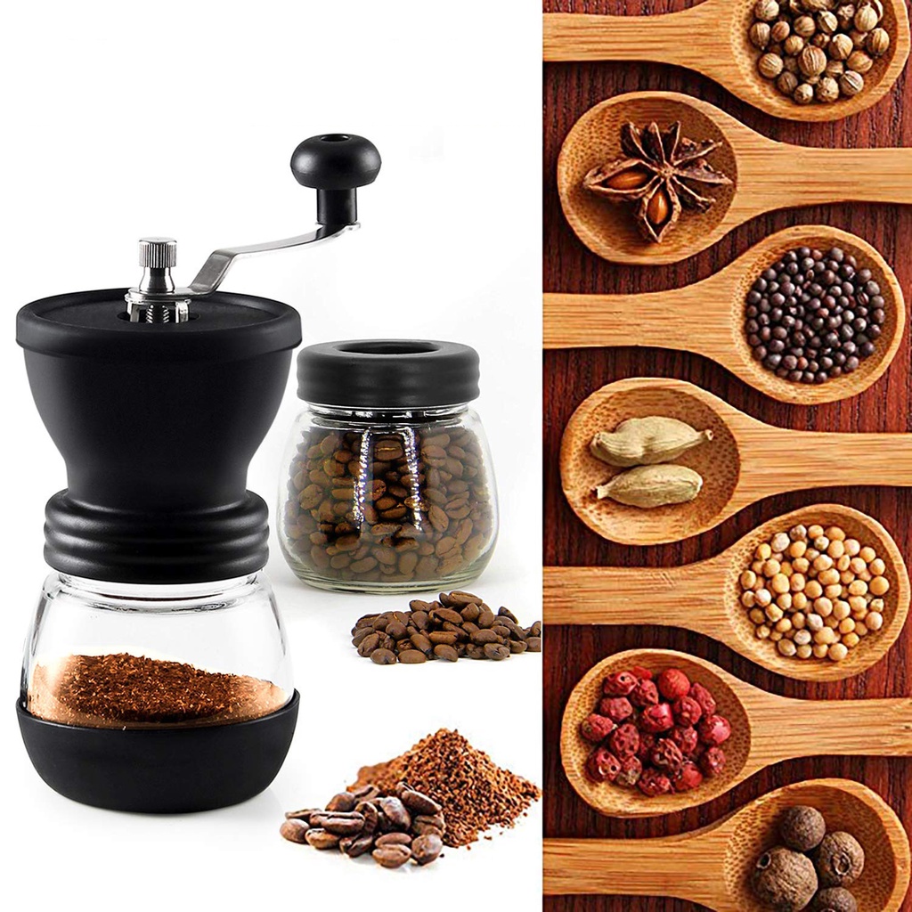 Manual Coffee Grinder With Ceramic Burrs, Hand Coffee Mill With Two