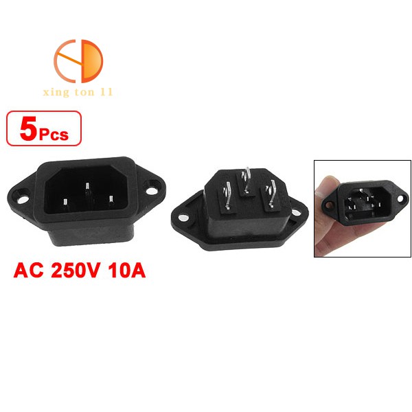 5PCS IEC-320 C14 Black Male Plug 3Pin AC Power Inlet Socket Connector 250V 10A