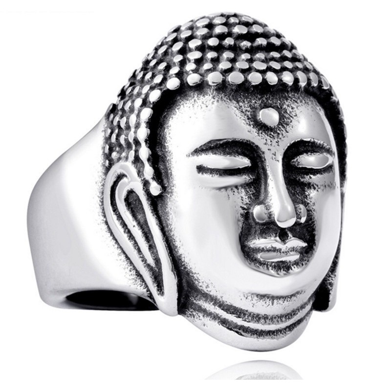 Fashion Punk Personalized Religion Shriman Muni Buddha Portrait Men Ring Jewelry