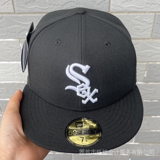 Black MLB players Chicago Style White Sox baseball cap fully closed large size flat wing hat gFnf #1