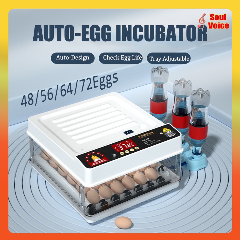220V/12V Eggs Incubator 48/56/64/72 Automatic Thermostat Egg Hatching