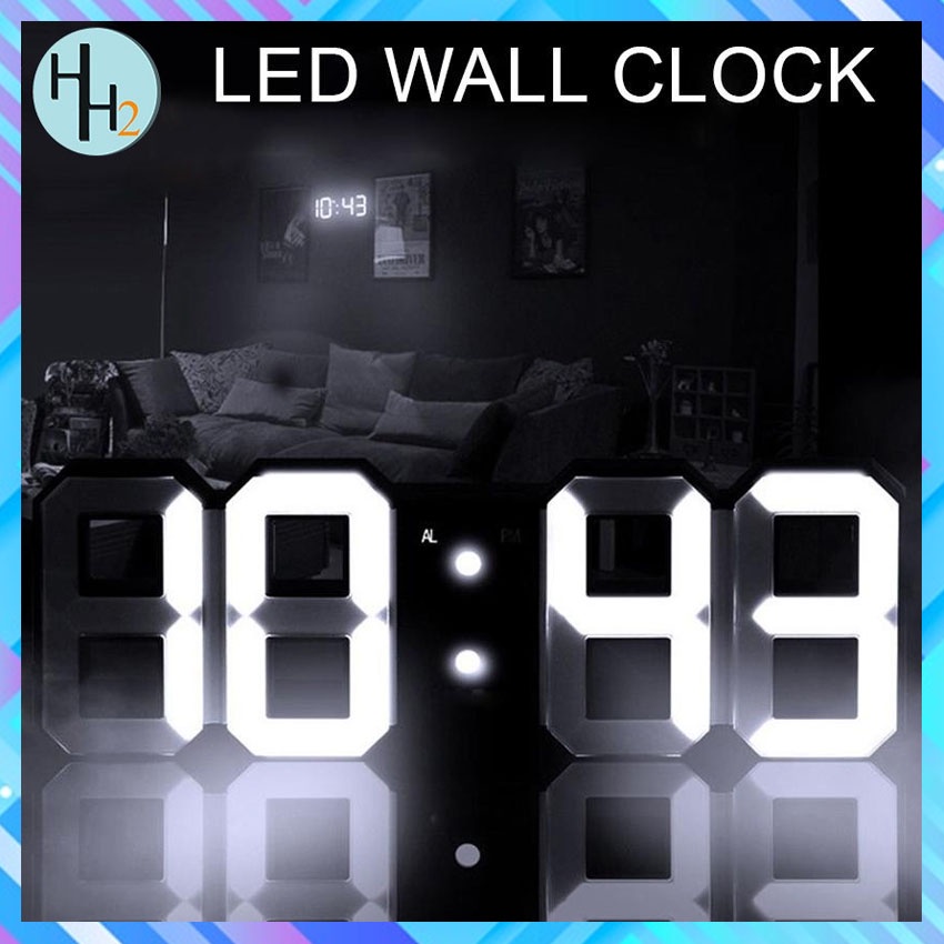 Modern Digital 3D White LED Wall Clock Alarm Clock12/24 Hour Shopee