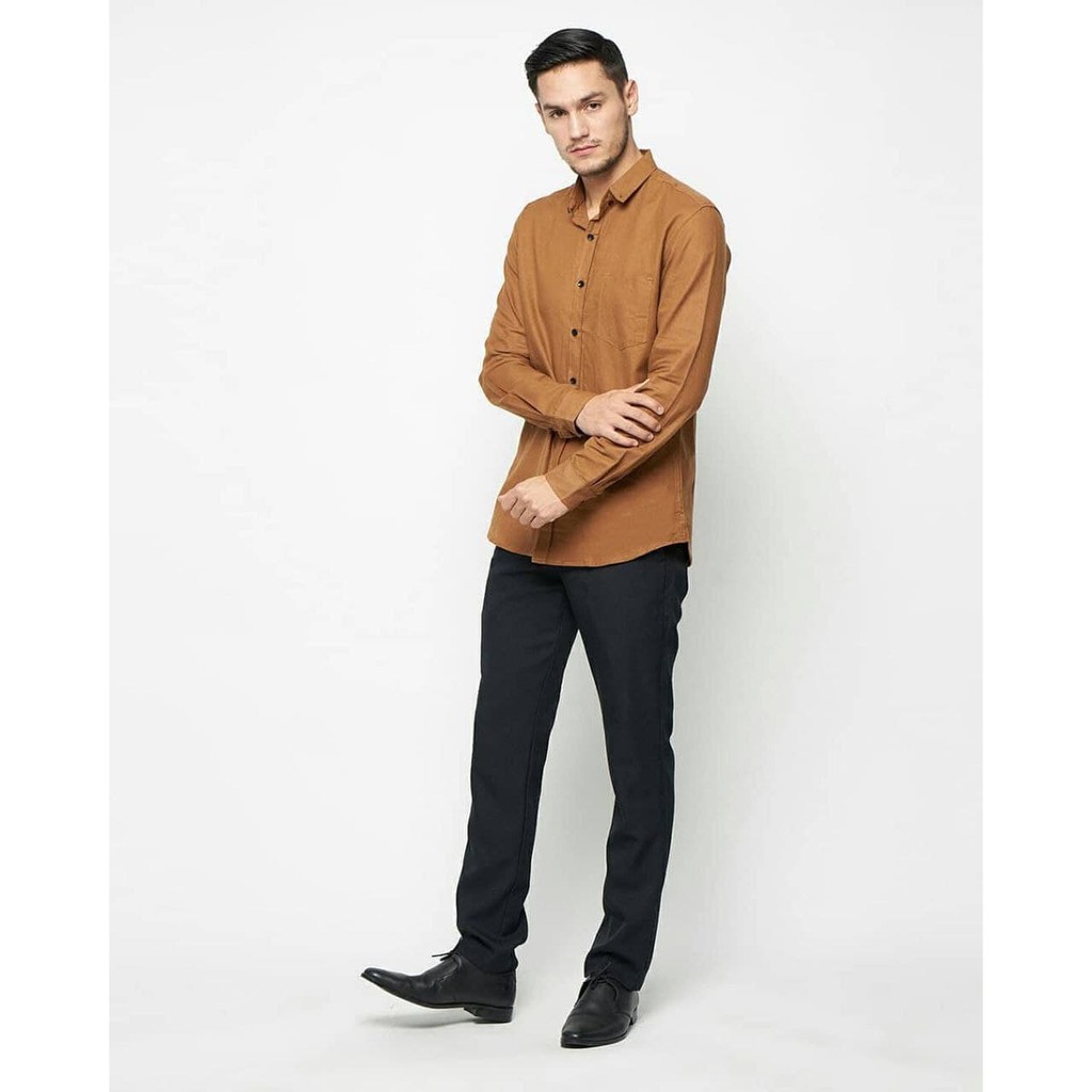 Men 's Long Sleeve Shirt Brown | Shopee ...