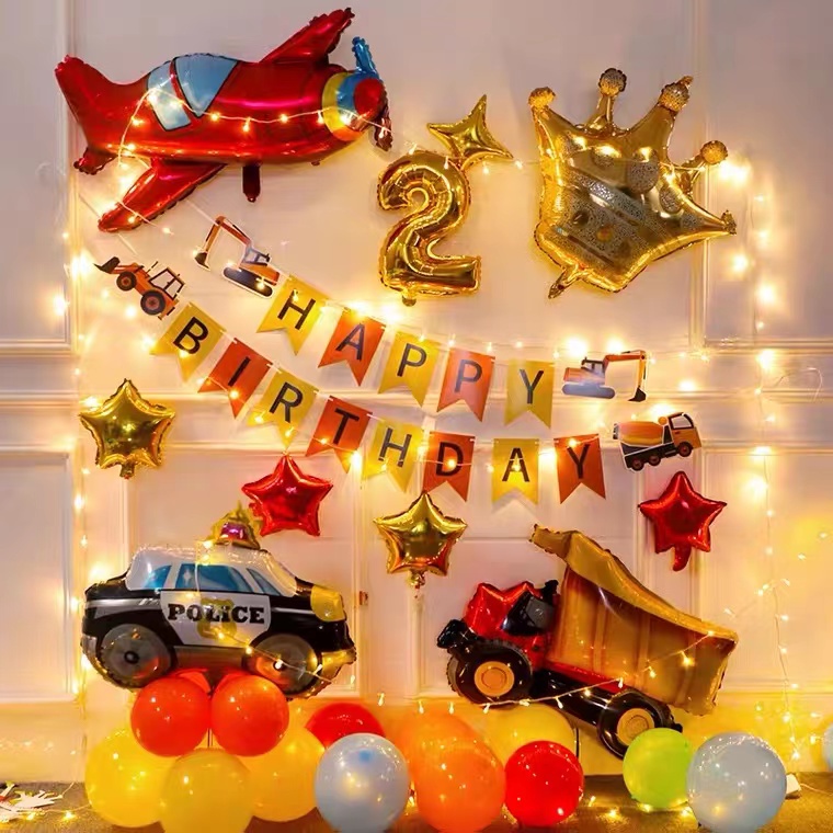 Boys Birthday Party Decoration Balloons/large and Small Airplane Truck Tanks Police Cars Fire Trucks Aluminum Foil Balloons/thick Children's Toy Balloons/safe and Environmentally Friendly Reusable/vehicle Series Theme Party Decoration Balloons