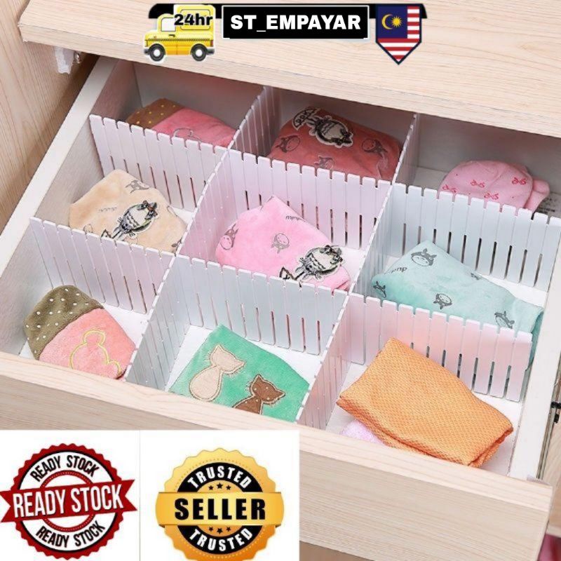 4pcs 45cm*6cm DIY Plastic Grid Drawer Divider Adjustable Sock Underwear