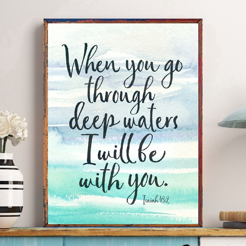 Bible Verse Quote Prints Watercolor Ocean Poster Home Wall Art Canvas ...