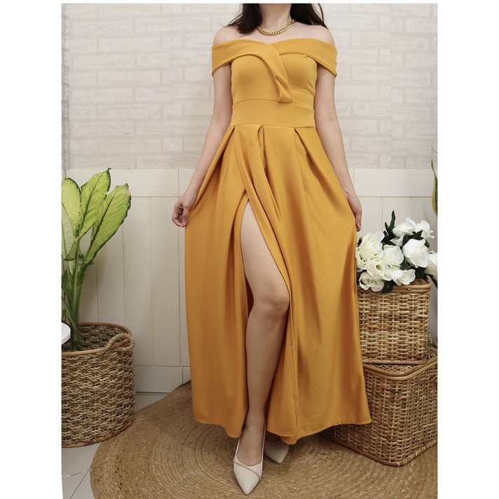 mustard gown dress