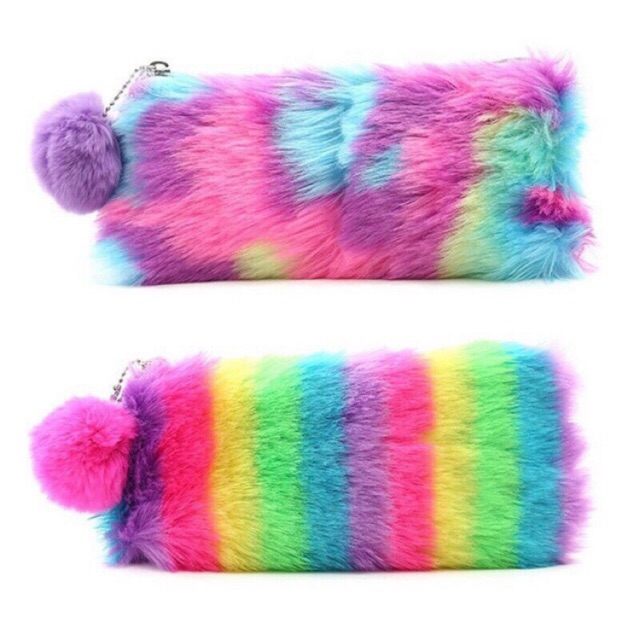 Unicorn Rainbow-Inspired Fur Plush Pencil Pouch | Shopee Philippines