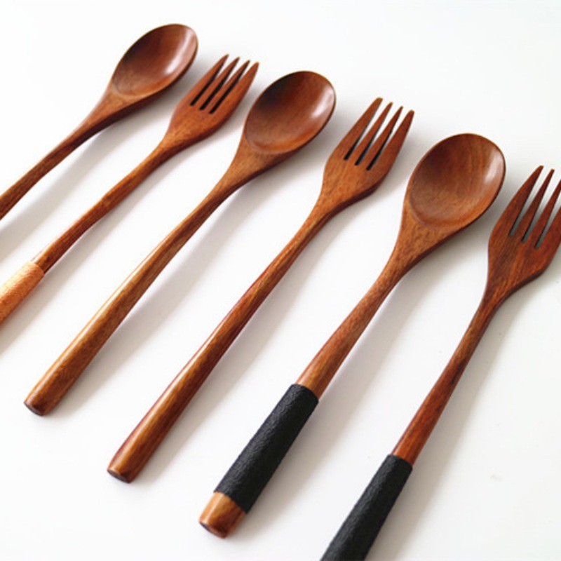 2 PCS/set Wooden Spoon Fork Set no Tangled Line Spoon Fork Shopee