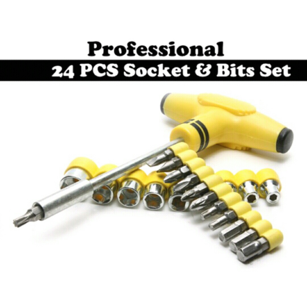 Screwdriver T-Wrench Hammer Socket Tool Shock Sock Socket Multifunction Set 24 In 1 Complete T-Wrench Tool Screwdriver Hammer Socket Shock Sock Socket Multifunction Motorcycle Car Complete Screwdriver Set Multifunction
