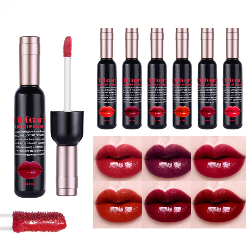 6 Colors Red Wine Bottle Lipstick Liquid Lip Glaze Moisturizing Easy To Color Nonstick Cup Sexy