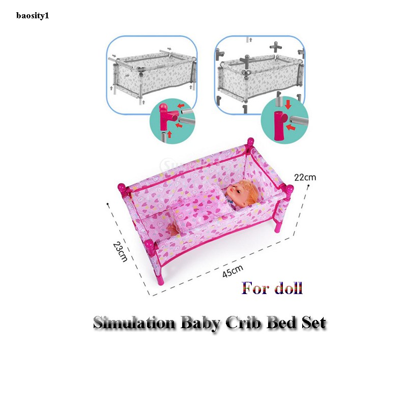 Baby Doll Crib Model Simulation Furniture Playset Nursery Room Decoration 