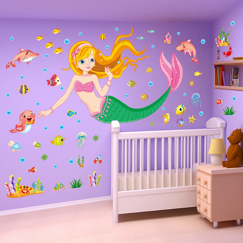 Cartoon Mermaid Wall Children S Room Bedside Bedroom Kindergarten Decoration Fai