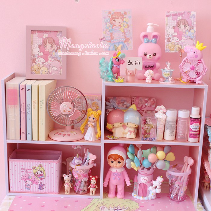 Pink Girly Heart Wooden Desktop Bookshelf Finishing Shelf Soft