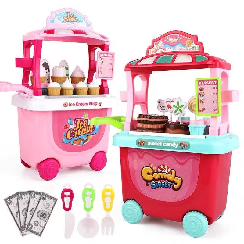 Cozy Ice Cream Carts Toy Candy Cart Shop Kids BBQ toys Pretend Play Children Toys Shopee