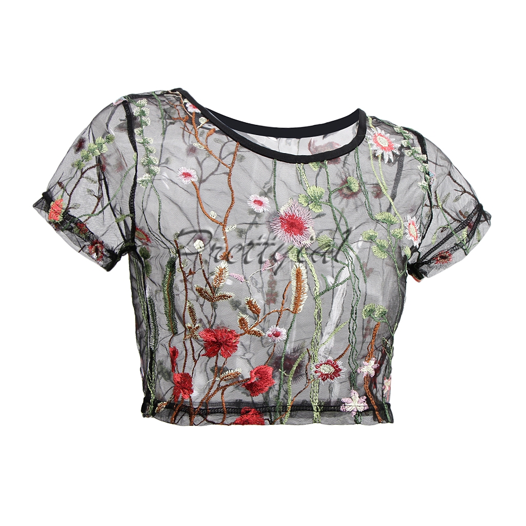 black sheer floral embroidered top