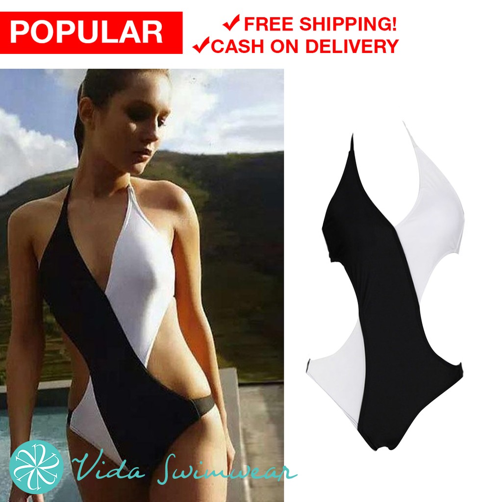 black side cut out swimsuit