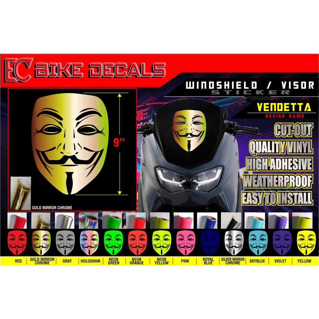 Yamaha Nmax Windshield Sticker Decal VISOR CUTOUT VENDETTA HIGH