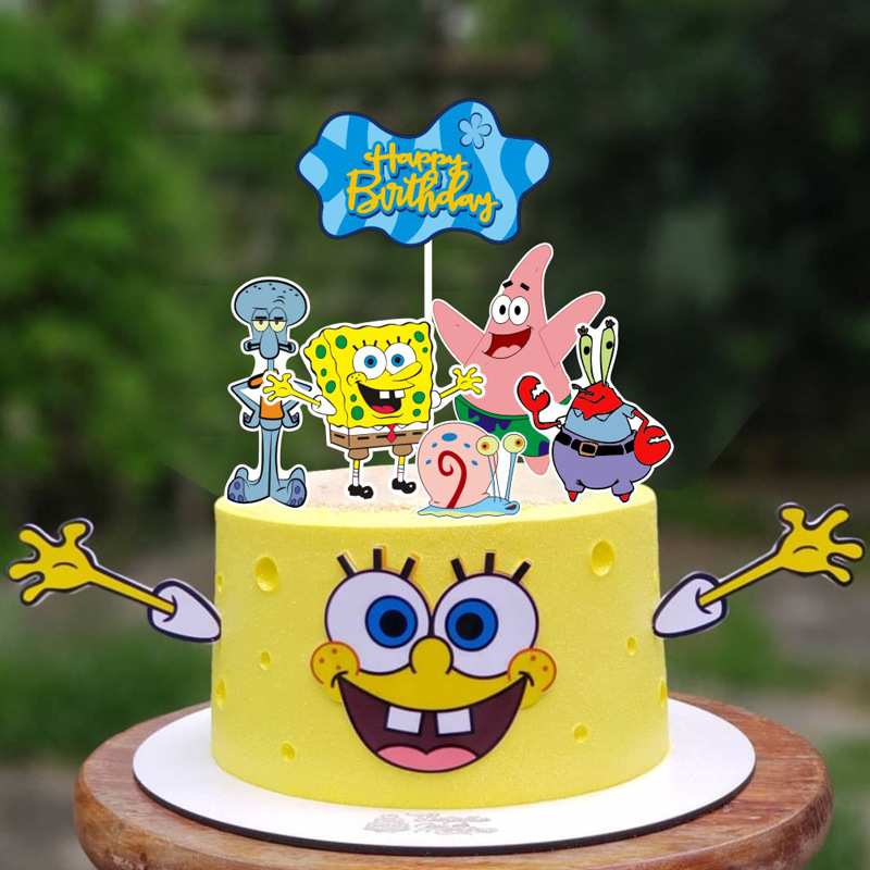 9pcs 1 Set Spongebob Theme Birthday Cake Decoration Baby Spongebob Decoration Birthday Decoration Happy Birthday Top Hat Decoration Shopee Philippines