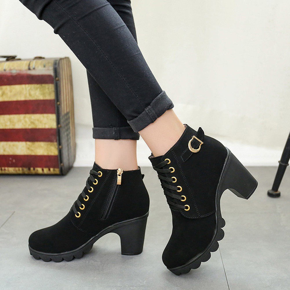 zip up heeled boots with lace
