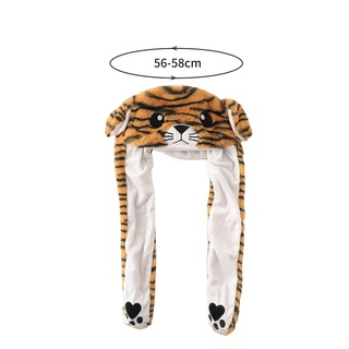 Fuzzy Caps Tiger Head-Shaped with Moving Ears Pinching Paws Caps Semi-Covering Warm Plush Animal Ear #3