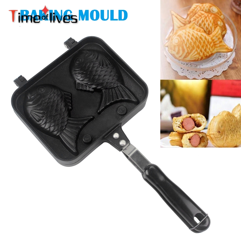 Taiyaki Fish Shape Cake Maker Waffle Pan Mold Cast with 2 Sided Home