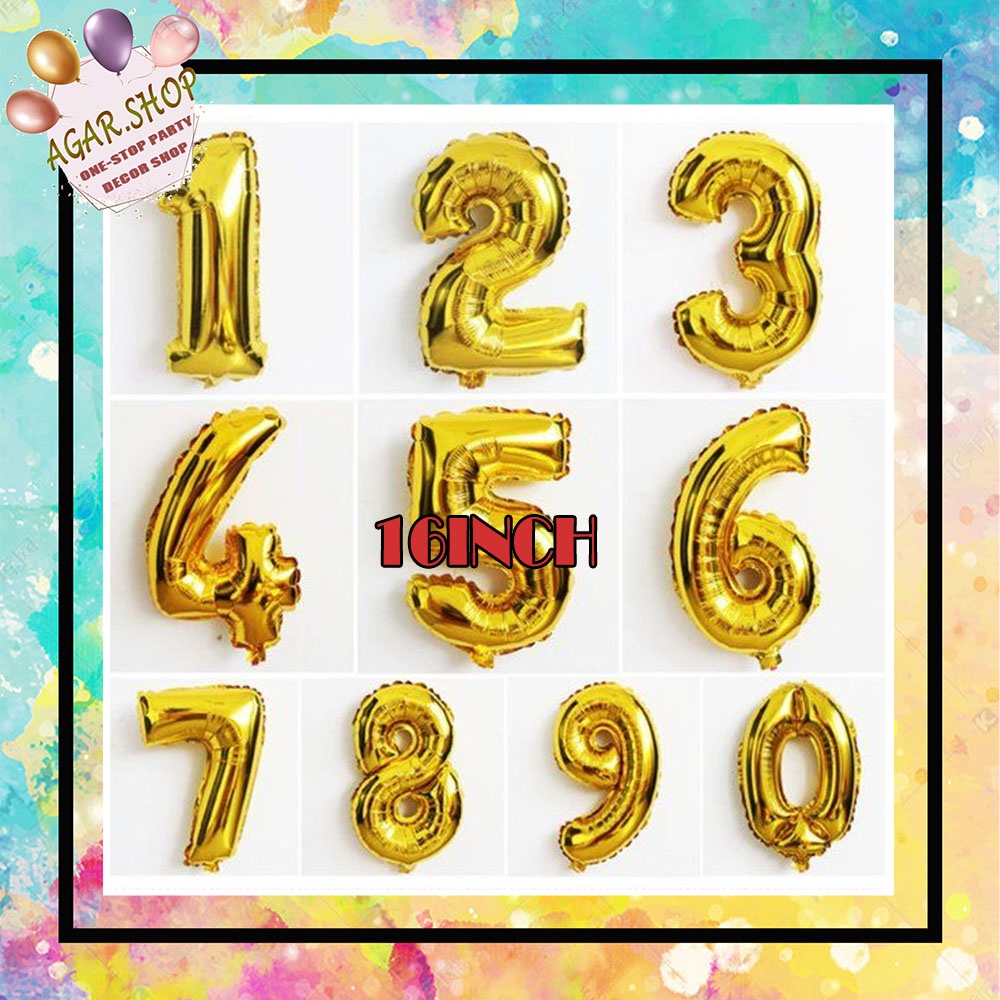 AGAR.SHOP 16 INCH GOLD Number Foil balloon Birthday Party Decoration ...