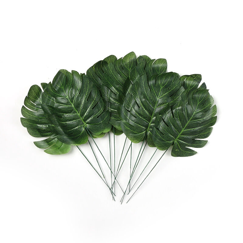 12pcs Artificial Palm Fern Turtle Leaves Plastic Silk Fake Plant Leaf Decor nmk 