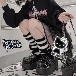 Y2k Goth Lolita Girls Striped Knit Leg Warmers Japanese Gothic Long Socks Women Leggings Gaiters Knee Knitted Cuffs Ankle Warmer