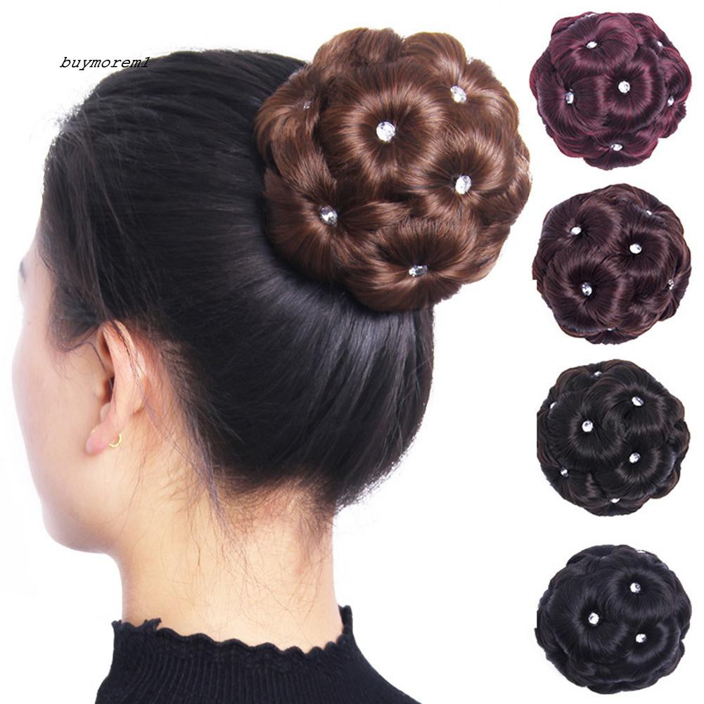 Buyme 9 Flowers Faux Crystal Synthetic Bun Hair Extension Elastic
