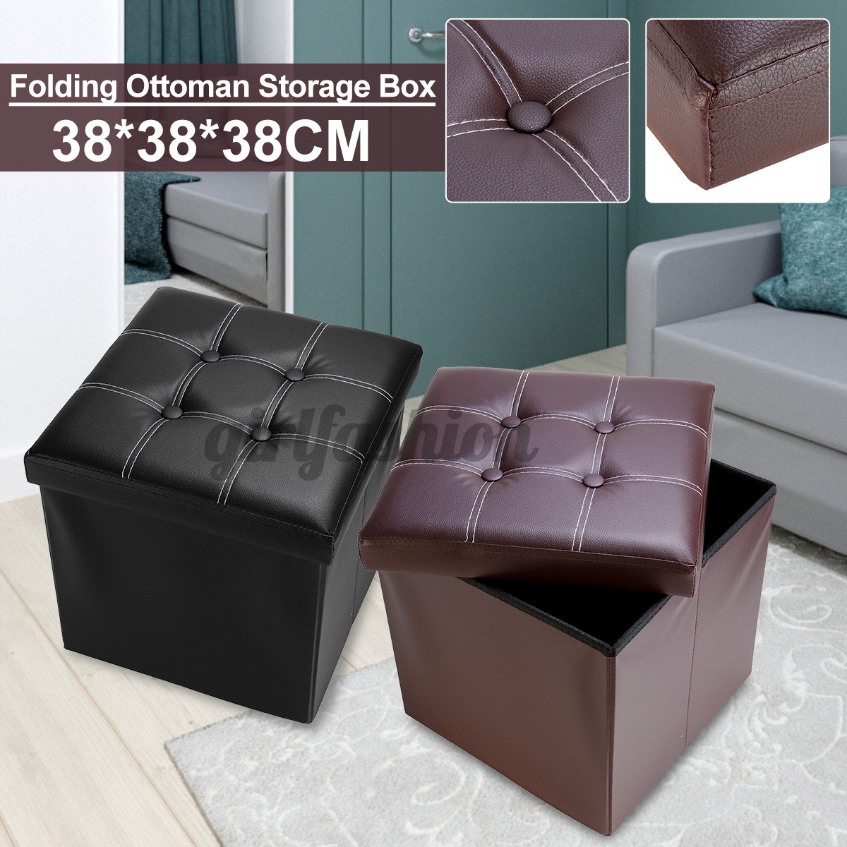 folding ottoman storage box pouffe seat stool home chair footstool storage  bench