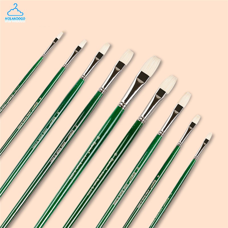 Flatheaded Pig Bristle Hair Paint Brush Water Gouache Oil Painting Pen