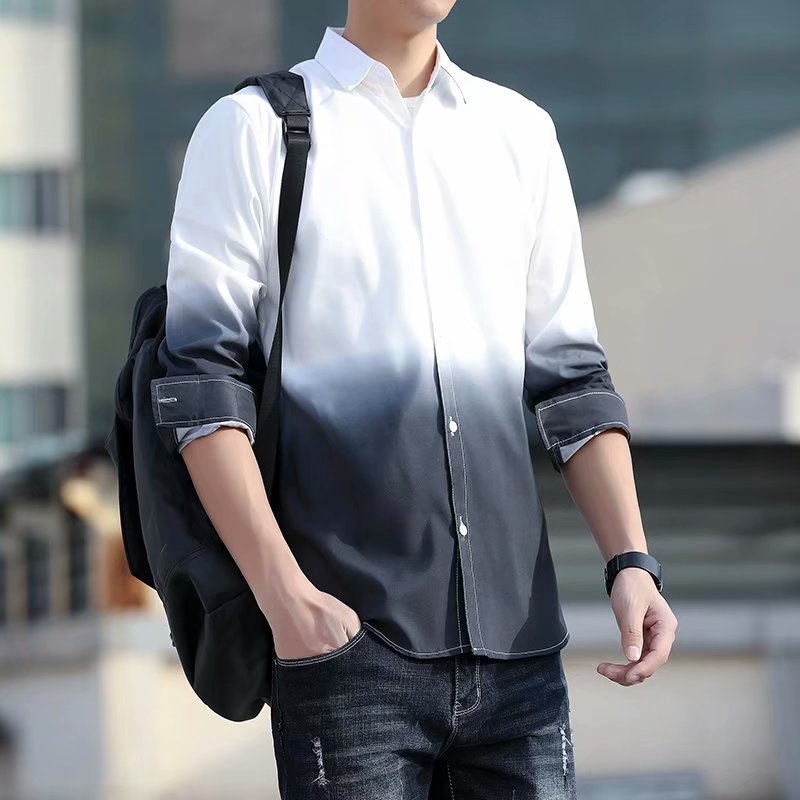 Korean Fashion Shirt Gradient Casual Long Sleeve Shirt for Men All Match  Mens Formal Long Sleeve Business Balck Shirt for Men and Women | Shopee  Philippines