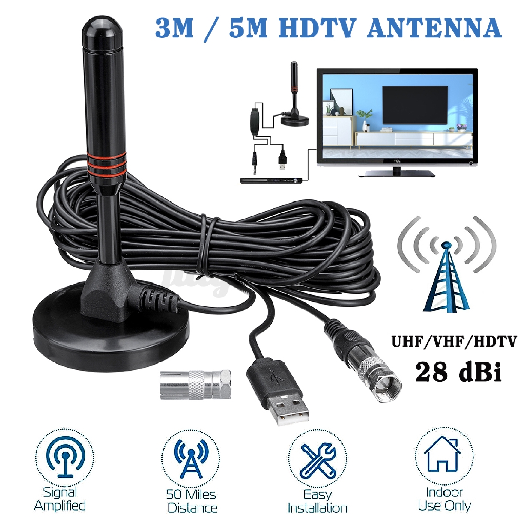 Digital HDTV Antenna Amplified Indoor HD TV 60-Mile 1080p 4K VHF UHF 20'  Cable | eBay