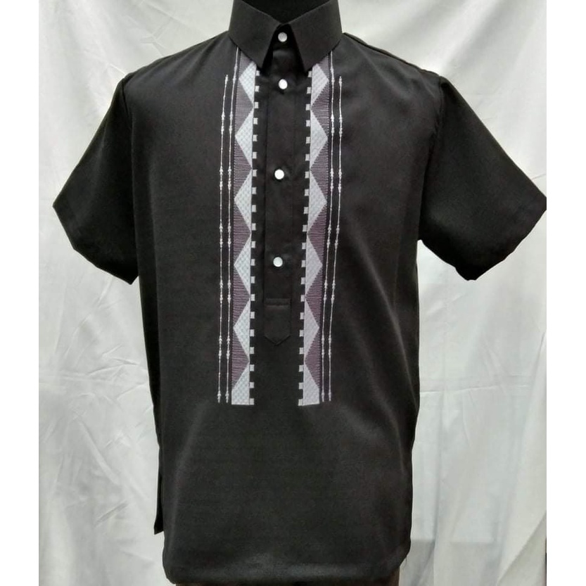 LINEN MENS POLO BARONG (C#100 Silver Thread) Black | Shopee Philippines