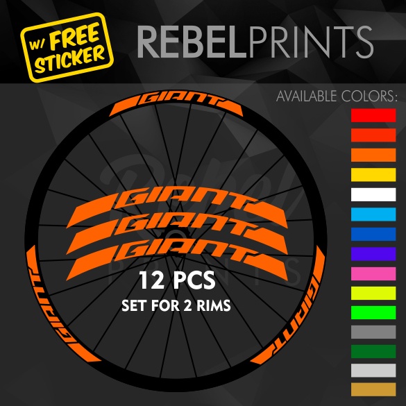 GIANT New Wheel Rim Stickers (12 pcs) for Mountain Bikes and Road Bikes