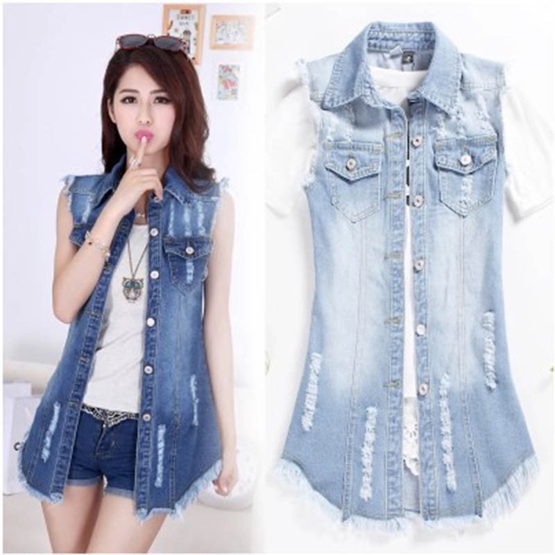 sleeveless denim jacket womens outfit