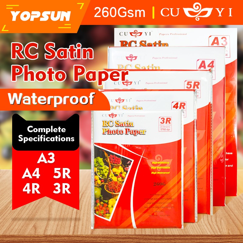 CUYI Rc Satin Photo Paper A4 / 3R / 4R / 5R Inkjet Paper 260gsm 20Sheets