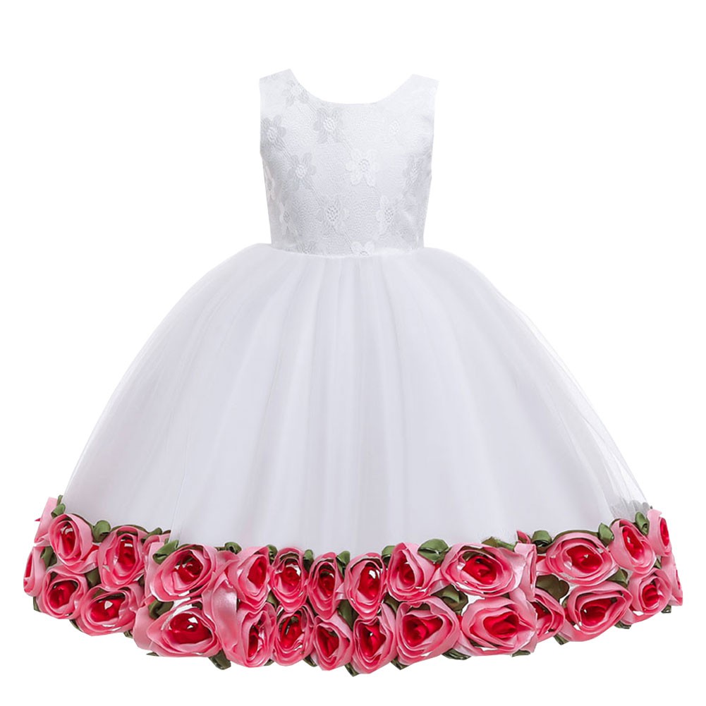 flower girl dress with petals in skirt